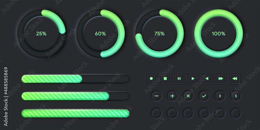 Aufkleber loading bar icon neumorphic set ui ux black style elements download progress load status collection