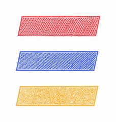 Set of patterned washi tape stripes. Hand drawn doodle sticky tape. 