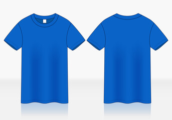 Blank Blue Short Sleeve T-Shirt Template on White Background.Front and Back View, Vector File.