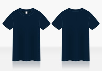 Blank Navy Blue Short Sleeve T-Shirt Template on White Background.Front and Back View, Vector File.