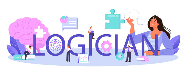 Logician typographic header. Scientist systematicly studying logical