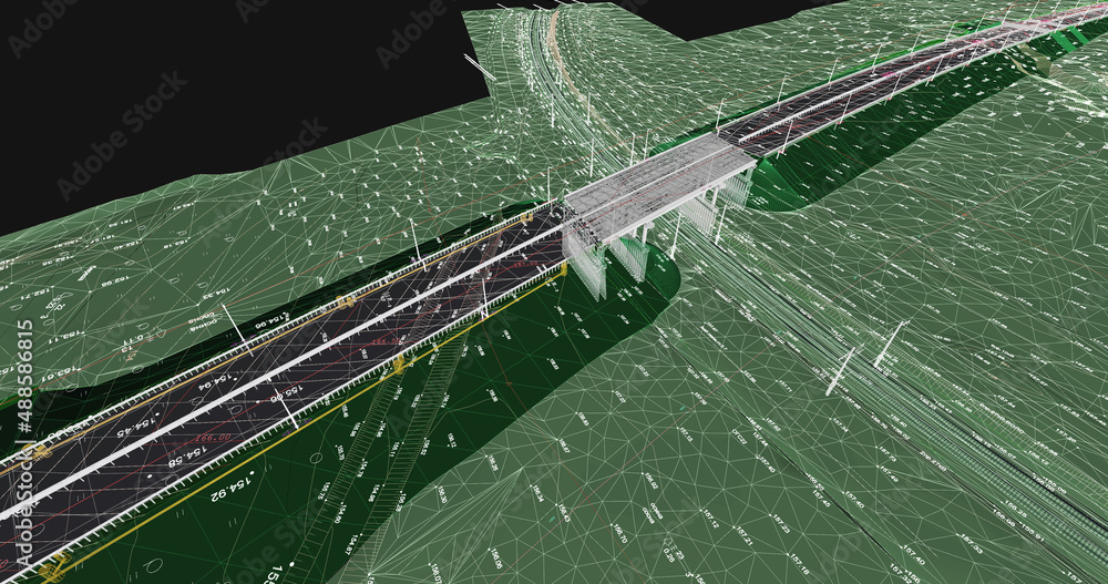 Poster the bim model of the object of transport infrastructure of wireframe view