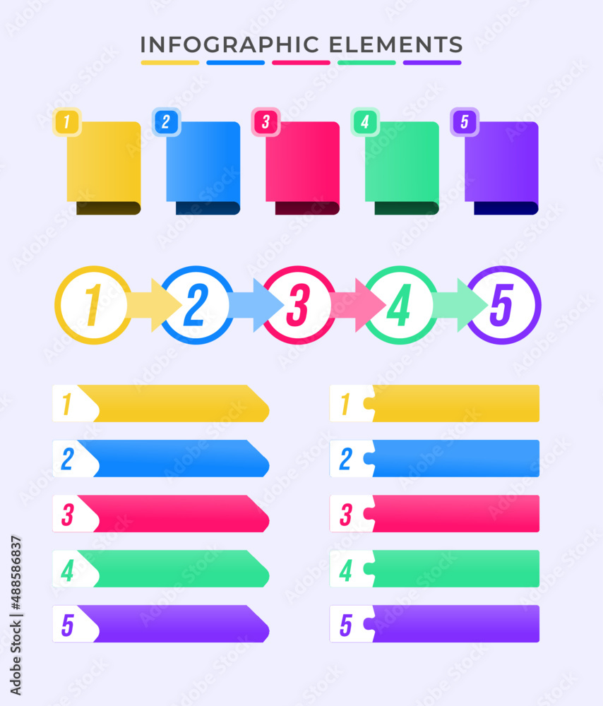 Poster infographics set elements kit bullet five point icon vector illustration for presentation business r