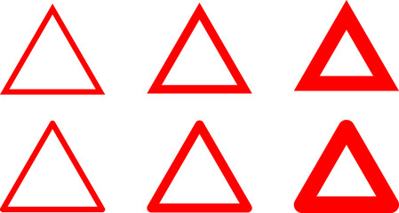 線の太さのバリエーションがある赤い三角マーク　ベクターイラス