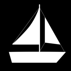 silhouette of a sailing boat in white on a black background