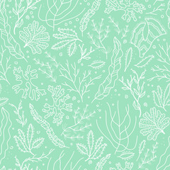 Cute seaweed seamless pattern, hand drawn underwater background, great for textiles, banners, wallpapers, wrapping - vector design © TALVA