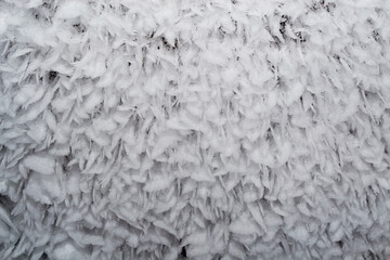 The texture of frozen snowflakes on the ceiling of the cave.