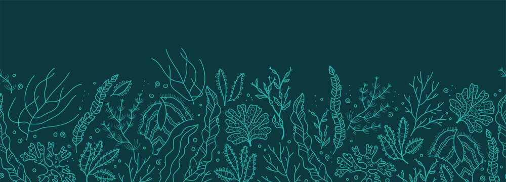 Cute seaweed seamless pattern, hand drawn underwater background, great for textiles, banners, wallpapers, wrapping - vector design