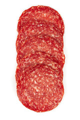 slices of salami isolated on white background