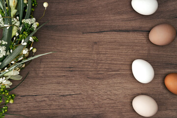 Directly above shot of natural eggs on the wooden desk