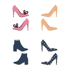 Illustration set of female fashionable shoes with heels