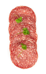 slices of salami isolated on white background