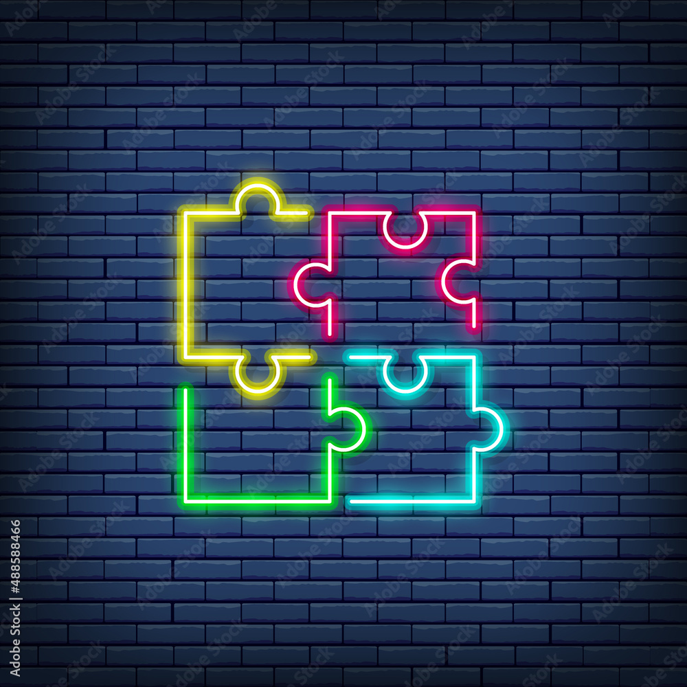 Aufkleber vector puzzle, simple solutions, compatibility, solving problem neon sign.