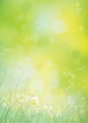 Vector summer,  green,  nature background. Flowers and plants on  green, bokeh background. - 488588442