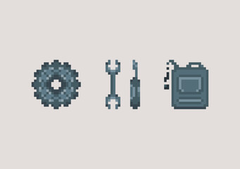 Icon set on mechanic theme. Collection of pixel art graphic