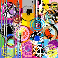 Fototapeten abstract colorful geometric background pattern, with circles, dots, ornaments, paint strokes and splashes © Kirsten Hinte