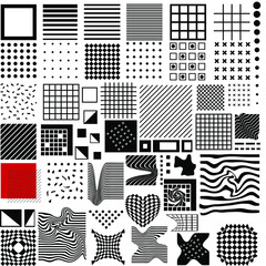 Set of black square geometric shapes. Memphis elements in the style of 80s - 90s, collection of  funky graphic, vector isolated elements