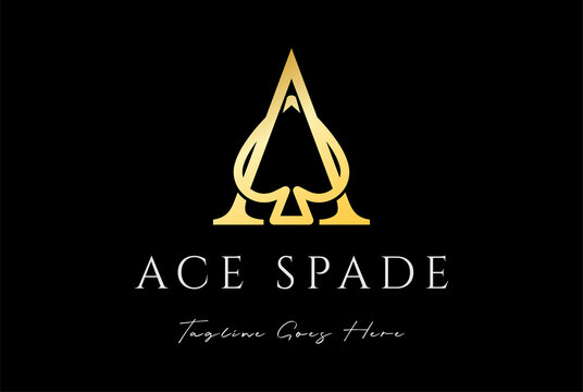 Luxury Golden Letter A for Ace Spade Scoop Monogram Logo Design Vector