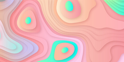 Abstract background with circles . Modern and smooth soft light pink wavy shapes paper cut topography map vector background. Pink paper cut banner with 3D abstract background and pink waves layers .