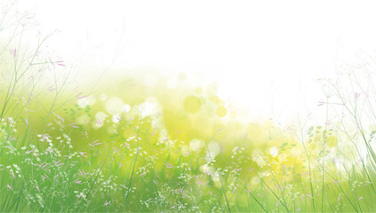 Vector summer,  green,  nature background. Flowers and plants on  green, bokeh background. - 488591882