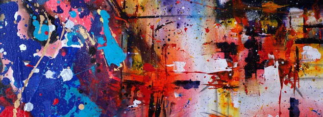 Foto op Plexiglas Hand tekenen schilderij abstracte kunst panorama achtergrond kleuren textuur ontwerp illustratie.. © v.stock