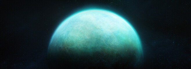 Blue-green planet planet in space. 