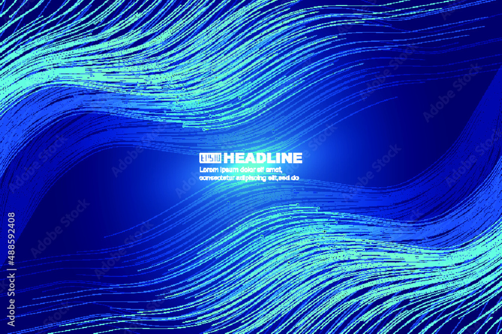 Poster blue wavy flowing lines have a vector background of science and technology