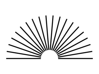 Black design element, shape, radial half circle of lines, stripes. Transparent background. Abstract vector illustration.