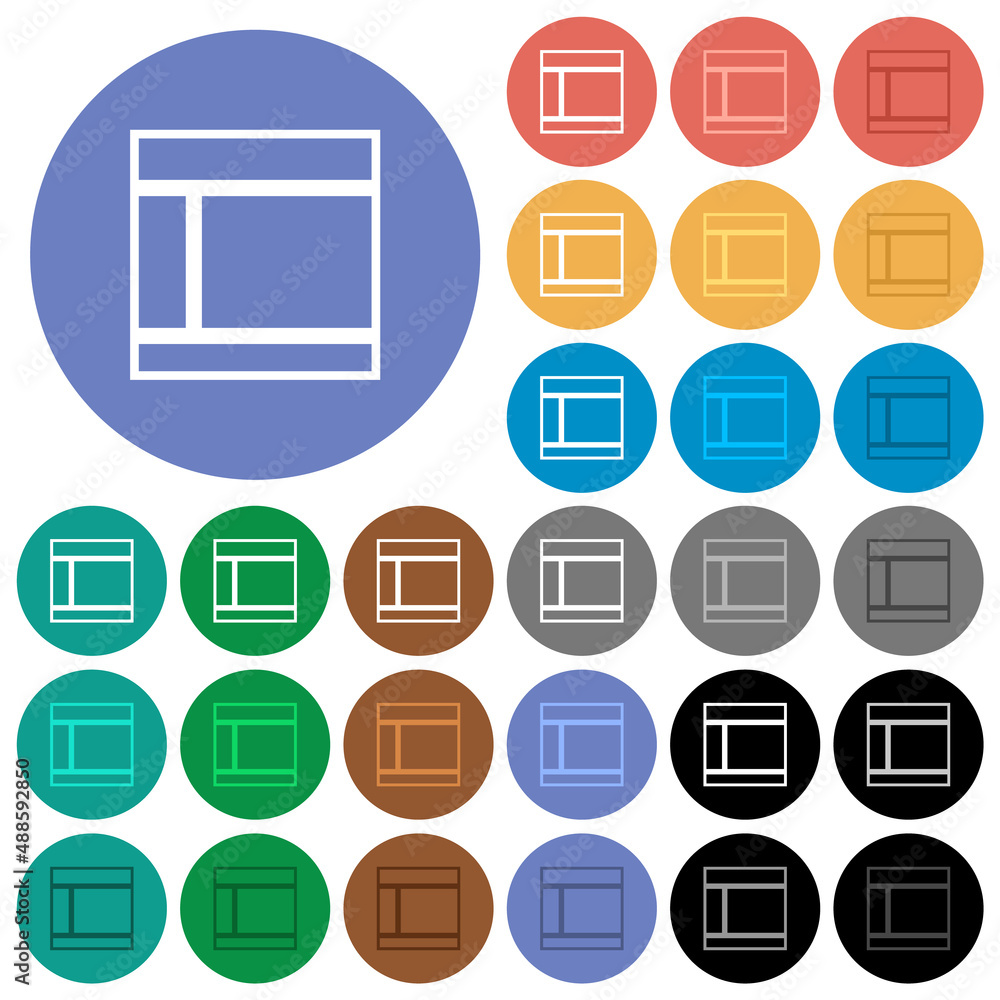 Poster two columned web layout outline round flat multi colored icons