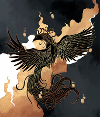abstract illustration of mythological bird phoenix Fenghuang