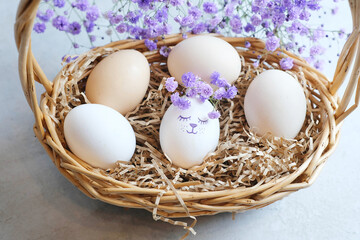 easter composition on a light concrete background, easter concept