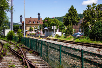 Fototapeta na wymiar summer landscape scenery with railroad