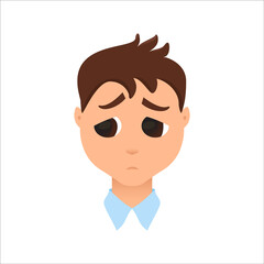 Portrait of a sad man in depression. Stressed businessman facial expression. Character vector illustration