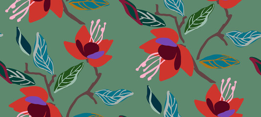 Seamless vector pattern with flowers and leaves. Situable for covers, gift wrap and wallpaper