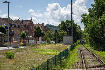 Fototapeta premium summer landscape scenery with railroad