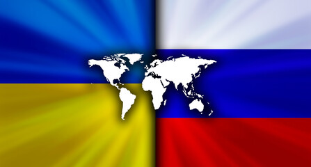 ウクライナvsロシアの対立する国旗経済背景イメージ