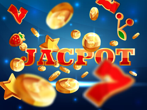 Jacpot. Golden slot machine wins the jackpot. Online casino. Web landing page template or banner for internet casino.