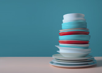 Pile of colorful dishes
