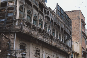 Interesting View to the Old Streets of Pakistan Peshawar City Center with Buildings and Empty Roads