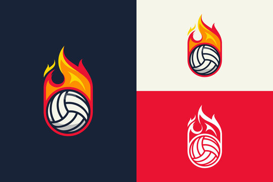sports logo fire volleyball illustration