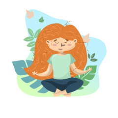 Obraz na płótnie Canvas Yogi meditate, colorful background with the leaves