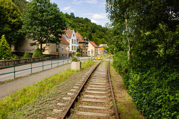 Fototapeta na wymiar summer landscape scenery with railroad