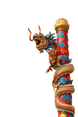 Dragon statue isolated on white background in Tak province, Thailand. (With Clipping Path)