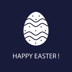Happy Easter! Minimalist postcard with a painted egg on blue background. Vector illustration in doodle line style.