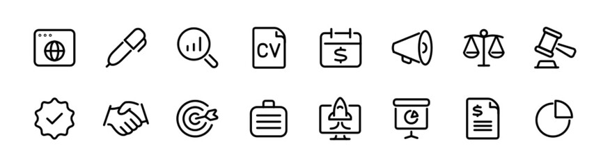 Business, Finance, and Money Icon Set - Vector Line Icons