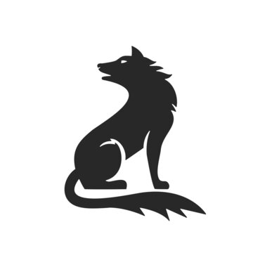 Wolf silhouette logo icon. Howling predator sign. Wild canine animal symbol. Vector