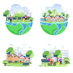 World Environment Day with People caring for the earth. save planet flat vector illustration	
