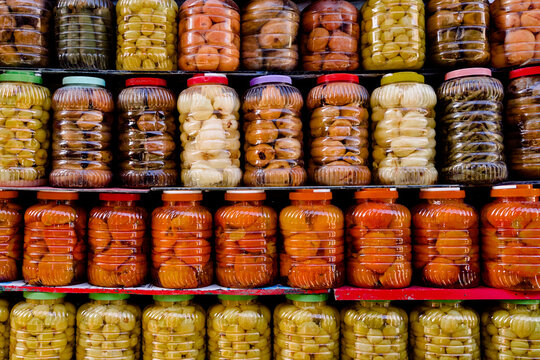 Various canned fruits and vegetables