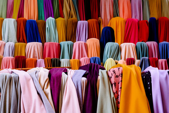 Colorful textile on local market