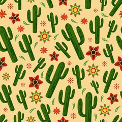 Mexican ornaments and cactuses pattern